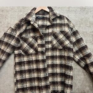 PacSun Brown and Cream Plaid Jacket